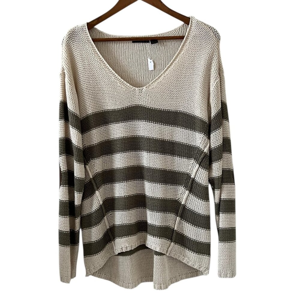 RDI NEW Cotton Blend V Neck Elbow Patch Stripe Sweater Size XL